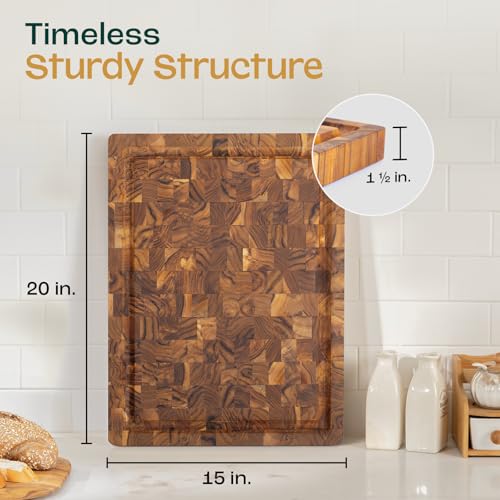 Yes4All Large Teak Cutting Board, End Grain Chopping Board, 20"x 15"x 1.5" - size: 20"L x 15"W, style: Teak