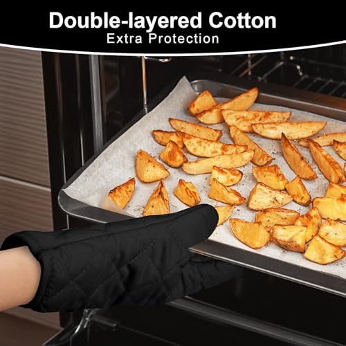 AUAUY 1 Pair Oven Mitts, Heat Resistant BBQ Gloves-Oven Mitts with Recycled Infill Cotton Non-Slip Cooking Gloves for BBQ Kitchen Baking Cooking - Black - color: 1 Pair Oven Mitts-black