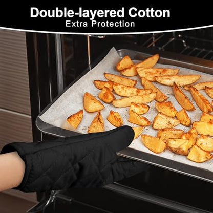 AUAUY 1 Pair Oven Mitts, Heat Resistant BBQ Gloves-Oven Mitts with Recycled Infill Cotton Non-Slip Cooking Gloves for BBQ Kitchen Baking Cooking - Black - color: 1 Pair Oven Mitts-black