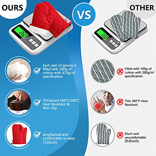 Oven Mitts and Pot Holders 4 pcs Set,High Heat Resistant 500 Degree Extra Thicken Long Kitchen Cotton Oven Glove for Cooking (12 Inch,Red) - color: Cotton-red