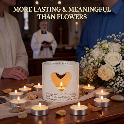 Sympathy Gifts for Loss of Mom, Ceramic Bereavement Votive Candle Holders Gifts, Memorial Gifts for Loss of Mom, Condolences Grief Gift for Loss, in Memory of Loved One (with 10 Tealight Candles)