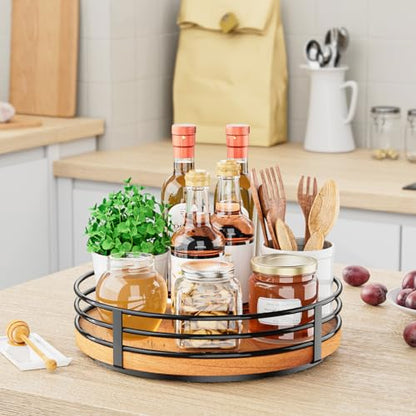 10" Lazy Susan Turntable Organizer - Wood Round Lazy Susan for Cabinet Kitchen Countertop Dining Table Pantry Cupboard Bathroom Coffee Bar Storage Home Decor - size: 10 inch 1 Tier