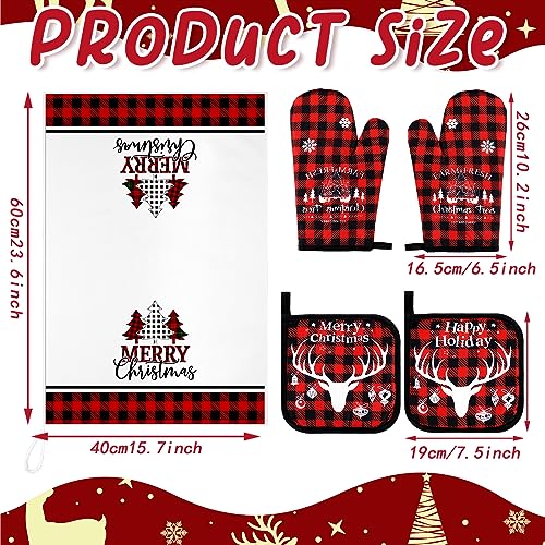 Bencailor 6 Pcs Christmas Kitchen Set Christmas Tree Kitchen Towels Oven Mitts and Pot Holders Set Dish Towel Heat Resistant Oven Mitts for Xmas Decor Cooking Baking Grilling(Tree) - style: Tree