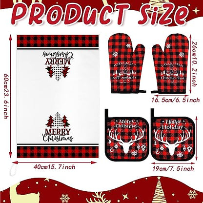 Bencailor 6 Pcs Christmas Kitchen Set Christmas Tree Kitchen Towels Oven Mitts and Pot Holders Set Dish Towel Heat Resistant Oven Mitts for Xmas Decor Cooking Baking Grilling(Tree) - style: Tree