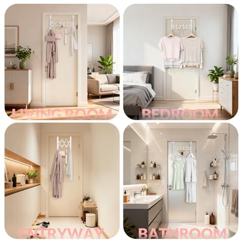 BAKON Over The Door Hanger Folding Clothes Drying Rack for Hanging Clothes | No Drilling,Heavy Duty,Portable Space Saving Collapsible Over Door Drying Rack for Hanging Clothes Coat Towel，Fit Door 1-3/4"