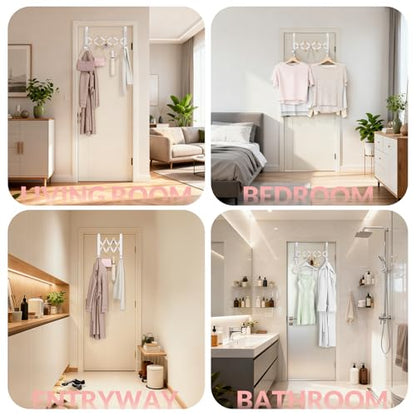 BAKON Over The Door Hanger Folding Clothes Drying Rack for Hanging Clothes | No Drilling,Heavy Duty,Portable Space Saving Collapsible Over Door Drying Rack for Hanging Clothes Coat Towel，Fit Door 1-3/4"