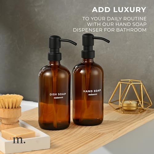 MaisoNovo Soap Dispenser 2-Piece Set | 16.9oz Amber Bottles with Black Plastic Pumps - color: Amber/Black