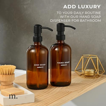 MaisoNovo Soap Dispenser 2-Piece Set | 16.9oz Amber Bottles with Black Plastic Pumps - color: Amber/Black