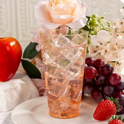 I00000 16 oz Gold Plastic Cups, 100 Pack Gold Glitter Plastic Cups Tumblers Disposable Party Cups Wedding Cups, Heavy-duty Plastic Disposable Cups Ideal for Wedding & Party - color: Glitter-16oz-100