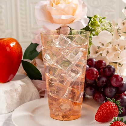 I00000 16 oz Gold Plastic Cups, 100 Pack Gold Glitter Plastic Cups Tumblers Disposable Party Cups Wedding Cups, Heavy-duty Plastic Disposable Cups Ideal for Wedding & Party - color: Glitter-16oz-100