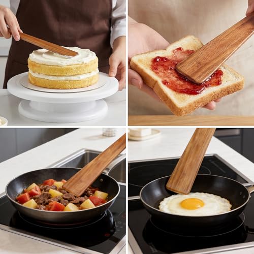 2Pcs Non Toxic Flat Thin Wood Spatula for Cooking Utensil Cast Iron Scraper | Acacia Wooden Spatula Scraper Earlywood Kitchen Utensil Set Japanese Baking Tools Egg Flipper Pancake Wok Spatulas Turner - color: 2 PCS FLAT SPATULA