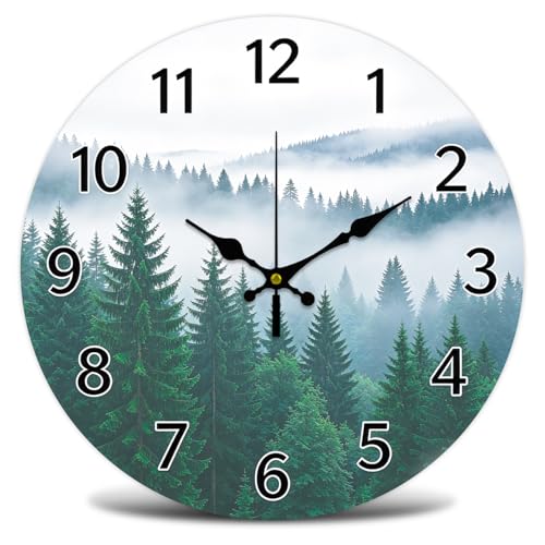 Forest Wall Clock Silent Non-Ticking 12" for Living Room Decor | 1 AA Battery Operated (not Included); Easy to Read; Keep Accurate Time; Rustic Nature; Kitchen Bedroom Indoor Use - color: Forest