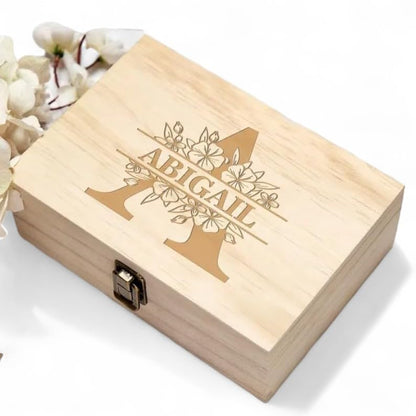 Personalized Monogrammed Wooden Keepsake Box – Custom Engraved Memory Box with Initials | Rustic Storage Chest for Photos & Mementos | Mother’s Day Gift for Mom, Grandma & Women - style: 3. Monogram Designs
