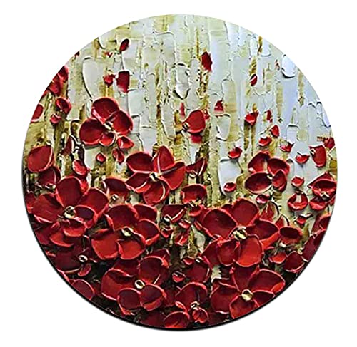 Red Watercolor Flowers Round Coaster Set-Made of Recycled Rubber-Set of 4 - color: Red Watercolor Flowers