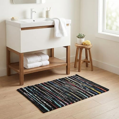 Chindi Kitchen Rug 2x3 Feet - Dark Multi | Cotton Small Throw Rugs for Entryway, Easy Care Black Hand Woven Mat - color: Dark Multi Hoisery, size: 2 x 3 feet