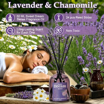 STRN Reed Diffuser Set, Lavender Scent Oil Diffuser Summer Fragrance 200ML | Chamomile, Gardenia, Sage, Sandalwood Long-Lasting Air Freshener for Home, Bedroom, Bathroom - color: Purple