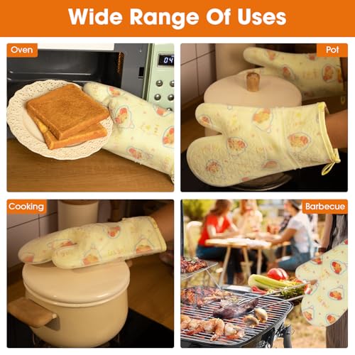 Silicone Oven Mitts Set Heat Resistant 2PCS Kitchen Mittens with Soft Cotton Lining Long Waterproof Non-Slip Oven Gloves for Cooking, BBQ, Baking-Fruit - color: Fruit
