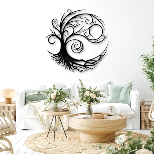 Yemwot Metal Tree of Life Wall Decor, Circle of Life Metal Tree Wall Art, Branch Art, Spiritual Decor, Modern Sculpture Decoration, Living Room Bedroom Decoration (Black, 23"x 23"| 60x60cm) - color: Black, size: 23"L x 23"W