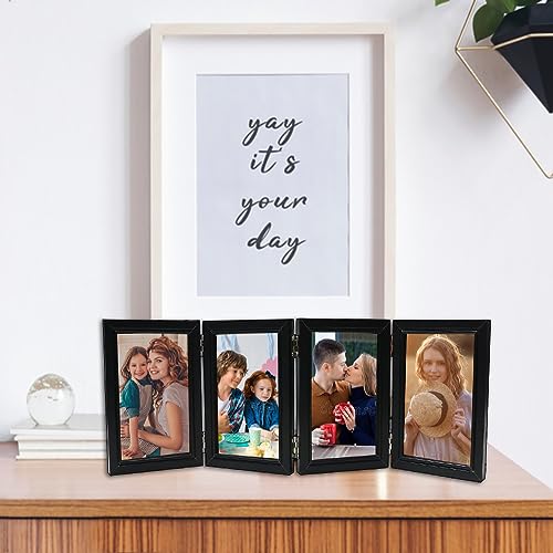 POILKMNI 4 Folding 5x7 Inch Hinged Picture Frame with 4 Openings | Natural Wood Foldable Photo Frame High Definition Acrylic for Mothers Day Father's Day Christmas Gift, Family Picture, Black - color: Black, size: 5x7