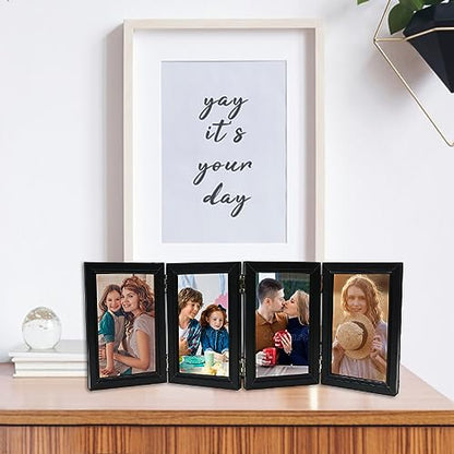 POILKMNI 4 Folding 5x7 Inch Hinged Picture Frame with 4 Openings | Natural Wood Foldable Photo Frame High Definition Acrylic for Mothers Day Father's Day Christmas Gift, Family Picture, Black - color: Black, size: 5x7