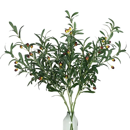 39'' Tall Faux Olive Branches for Vases, Artificial Greenery Stems Decor | 3Pcs Olive Tree Branches with Lifelike Olives for Centerpieces Flower Arrangements Vases Wedding Bouquets - color: 38“-3pcs