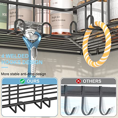 Corner Shower Caddy, 4-Pack Adhesive Shower Shelves with Soap Holder No Drilling, Rustproof Bathroom Shower Organizer Storage, Black