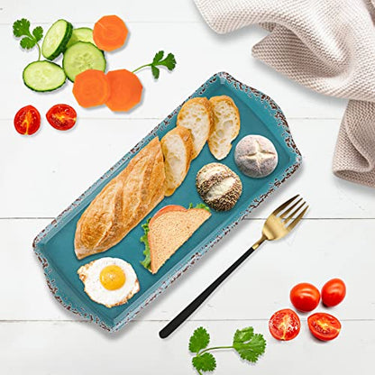 Gourmet Art Crackle Set of 2 Melamine Rectangular Serving Trays/Platters Aquamarine blue 15"