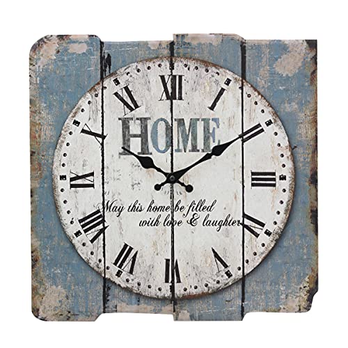 Stonebriar Square 15" Rustic Farmhouse Worn Blue and White Roman Numeral Battery Operated Wall Clock - color: Blue