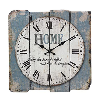 Stonebriar Square 15" Rustic Farmhouse Worn Blue and White Roman Numeral Battery Operated Wall Clock - color: Blue