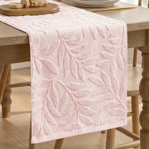 Artoid Mode Pink Soft 3D Jacquard Leaves 100%Cotton Spring Table Runner, Holiday Kitchen Dining Table Decoration for Home Party Decor 13x72 Inch - color: Pink