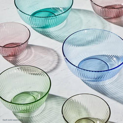 Pyrex Colors (3-Pack) Sculpted Tinted Glass Mixing Bowls with Plastic Lids - color: Pink, Green, Blue, size: 3 Pack, Small/Medium/Large, With Lids