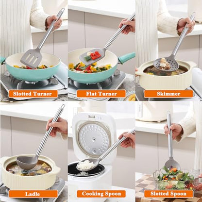 Kitchen Utensils Set, Kyraton 38 Piece Silicone kitchen Cooking Utensils Set with Utensil Rack, Spoon Spatula Set, Non-Stick kitchen Gadgets, Dishwasher Safe - color: 1. With Utensil Holder