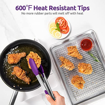 U-Taste 600ºF High Heat-Resistant Non-Stick Kitchen Cooking Tongs Set of 2, and Upgraded 600ºF High Resistant Flexible and Sturdy Silicone Spatula Set of 4 (Purple)
