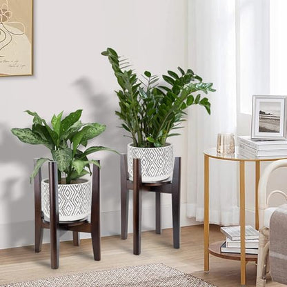 2 Packs Adjustable Plant Stand with Tray,Indoor Wood Plant Stand Fit 8'' to 12'' Planter,Mid Century Modern Flower Pot Holder Rack(Plant and Pot Not Included) Walnut - color: Walnut, size: 2 PACKS