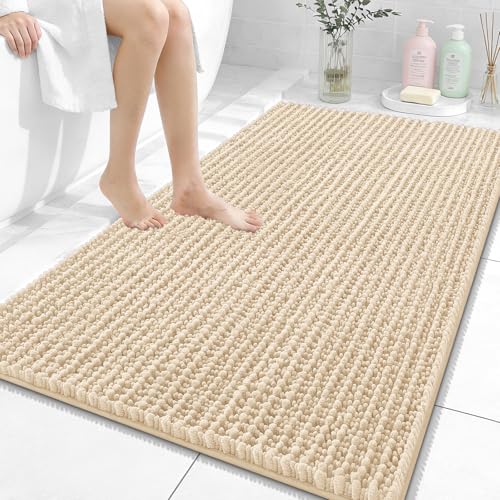 OLANLY Large Bathroom Rugs 44x32, Thick Soft Absorbent Chenille Bath Rugs | Beige, Quick-Drying Rubber Backing, Shaggy Bath Mat, Machine Washable for Floor, Tub and Shower, Home Decor Accessories - color: Beige, size: 44" x 32"