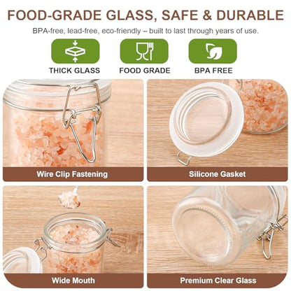 Small Glass Jars with Lids 8 oz, Airtight Clamp Lid Glass Storage Jars, Thick Lead-Free Glass Containers for Pantry Organization, Jam, Yogurt, Overnight Oats, Food Storage - size: 8 fl oz x 12 - Cylinder