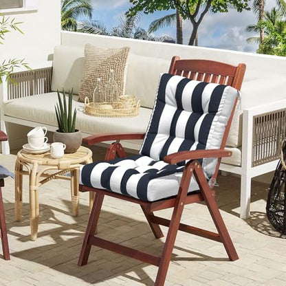 LVTXIII Outdoor Tufted Low Back Cushions Set of 2 Patio Seasonal Replacement Rocking Chair Cushion with Ties, Solid Seat and Back Chair Cushion, 42 L x 21W, Cabana Navy - color: Cabana Navy, size: 42x21x4