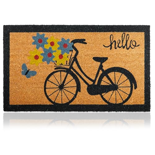 Coir Welcome Mat, Non-Slip, Bicycle, 17 x 29 in | 100% Natural Coir, Anti-Shedding, Durable PVC Backing, Traps Dirt and Mud, Indoor and Outdoor Entryway, Easy to Clean - color: Bicycle, size: 2'5" x 1'5" (Rectangular)