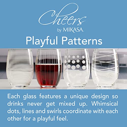 Mikasa Cheers Stemless Wine Glasses, Set of 4, 17-Ounce Clear Glasses, Durable and Elegant, Perfect for Red or White Wine, Dishwasher Safe - style: Stemless Wine Glass