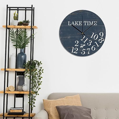 Bathroom Wall Clock Lake Time Whatever PVC Wall Clocks Navy Blue Lake Time Silent Non-Ticking Wall Clocks 12x12 Inch Modern Kitchen Clocks Wall Battery Operated for Farmhouse Classroom - color: Style-4, size: 12x12in（black）