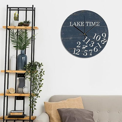 Bathroom Wall Clock Lake Time Whatever PVC Wall Clocks Navy Blue Lake Time Silent Non-Ticking Wall Clocks 12x12 Inch Modern Kitchen Clocks Wall Battery Operated for Farmhouse Classroom - color: Style-4, size: 12x12in（black）