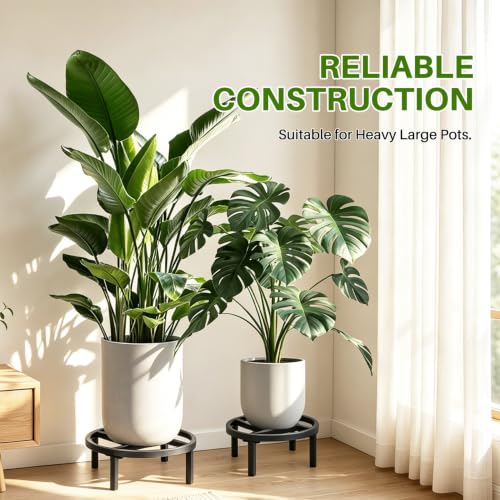 Metal Plant Stand Indoor & Outdoor Flower Pot Holder, Black 10" - 2PCS | Indoor & outdoor usable ; Heavy duty load bearing：Up to 300 Lbs ; Ultra Stable, Not Wobbing - size: 10"-2PCS