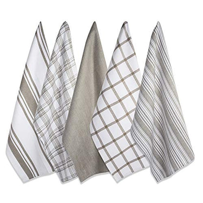 DII Assorted Woven, Kitchen Dishtowel Set, 18x28, Brown, 5 Piece - color: Brown