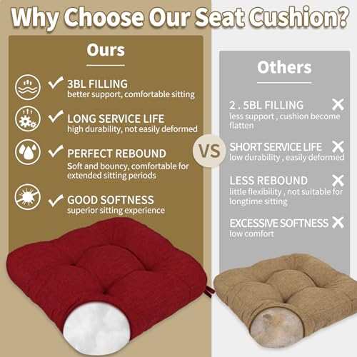 BUYUE Chair Cushion Set for Rocking Chair, Back Pillow & Seat Cushion with Ties, Original Woven Fabric Non-Slip Chair Pads for Elderly Sitting, Red - color: Red