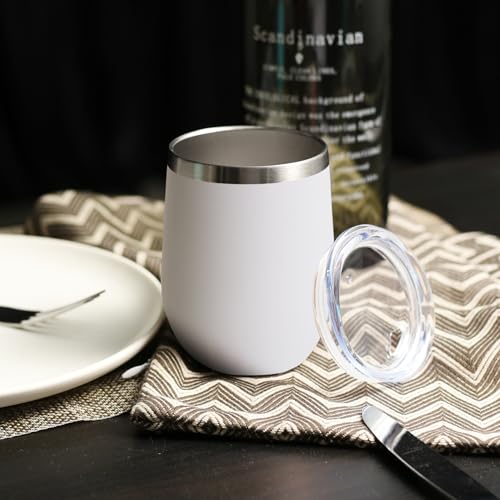 DOMICARE Stainless Steel Wine Tumbler Bulk with Lid, Personalized White Insulated Tumblers Set, 12oz Travel Coffee Cups Pack of 1 - color: White, size: 1 Count (Pack of 1)