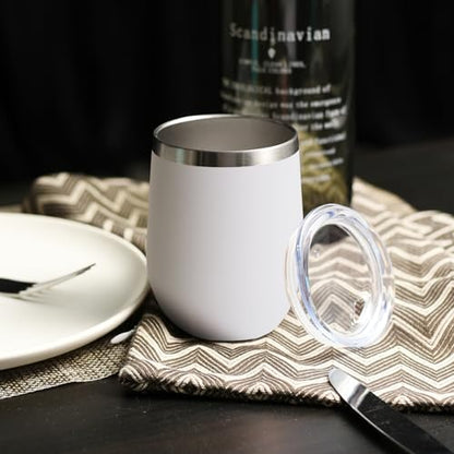 DOMICARE Stainless Steel Wine Tumbler Bulk with Lid, Personalized White Insulated Tumblers Set, 12oz Travel Coffee Cups Pack of 1 - color: White, size: 1 Count (Pack of 1)