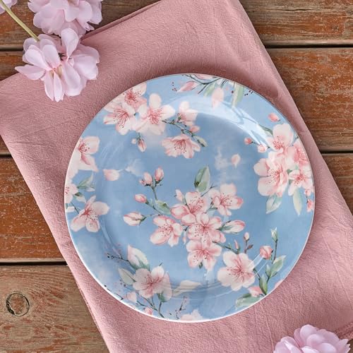 Bico Spring Sakura Salad Plates Set of 4, 8.75 Inch Ceramic Dessert Plates for Salad, Appetizer, Side Dishes, Microwave and Dishwasher Safe, Gift for Housewarming and Thanksgiving - color: Spring Sakura