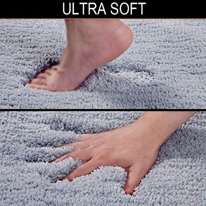 Walensee Shaggy 2 Piece Bath Rug Sets (Growing Blue) U Shape Contour 20 x 24 and 20 x 32 Plush Absorbent Non Slip Machine Wash/Dry Rugs & Mats - color: Growing Blue