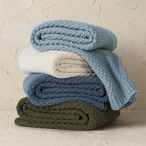 EVERGRACEHOME Chunky Chenille Knit Throw Blanket, 50 x 60, Chambray Blue | Sculpted Moss Stitch, Chic Modern Farmhouse, All-Season Warmth, OEKO-TEX® Certified, Elegant Blanket for Couch, Bed, Sofa - color: Chambray Blue, size: 50" X 60"