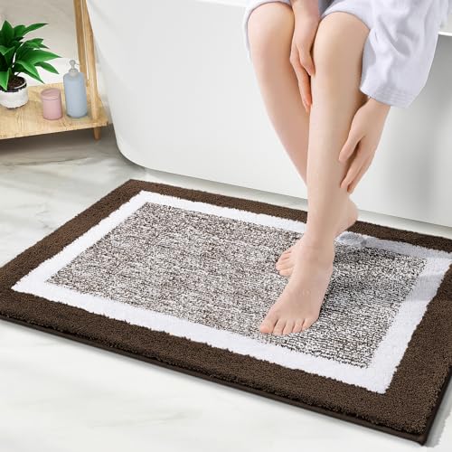 OLANLY Bathroom Rugs 36x24, Soft Absorbent Microfiber Bath Rugs, Brown | Non-Slip, Machine Washable, Quick Dry Shaggy Bath Carpet, Suitable for Bathroom Floor, Tub, Shower - color: Brown and White, size: 36" X 24"